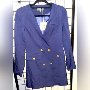 Missguided Women’s navy blazer dress with gold buttons NWT